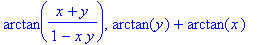 arctan((x+y)/(1-x*y)), arctan(y)+arctan(x)