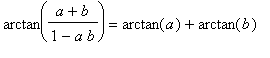 arctan((a+b)/(1-a*b)) = arctan(a)+arctan(b)