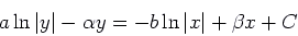 \begin{displaymath}a \ln \vert y\vert - \alpha y = - b \ln \vert x\vert + \beta x + C \end{displaymath}