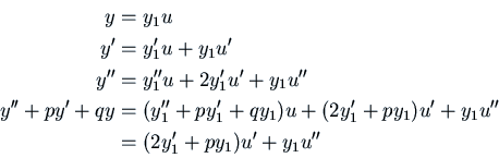 \begin{displaymath} \vcenter{\openup.7ex\mathsurround=0pt
\ialign{\strut\hfil...
...+ y_1
u'' \cr
& = (2 y'_1 + p y_1) u' + y_1 u'' \cr\crcr}} \end{displaymath}